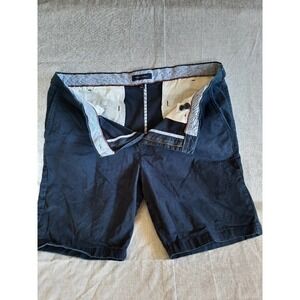 Tommy Hilfiger Men's 38 Chino Stretch Zip Fly Flat Front Navy Blue Belted‎ Short